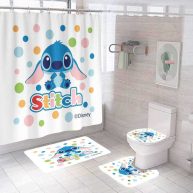 Upgrade Your Bathroom with a 4 Piece Stitch Shower Curtain Set Including Non-Slip Rug, Toilet Lid Cover, Bath Mat, and 12 Hooks