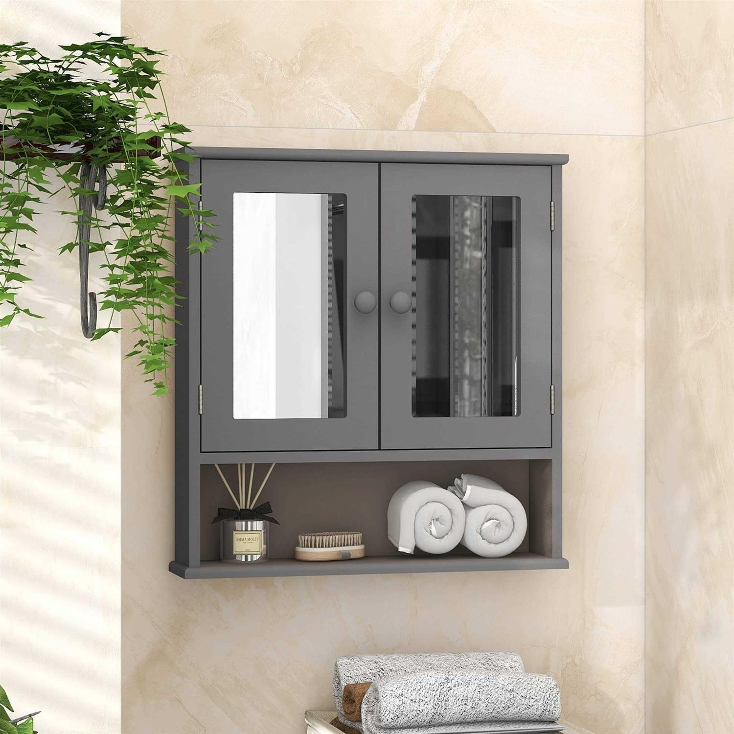 Taohfe Medicine Cabinet,Medicine Cabinets for Bathroom with Mirror 2 Doors 3 Open Shelf,Bathroom Cabinet Wall Mounted Wooden Bathroom Storage - Image 2
