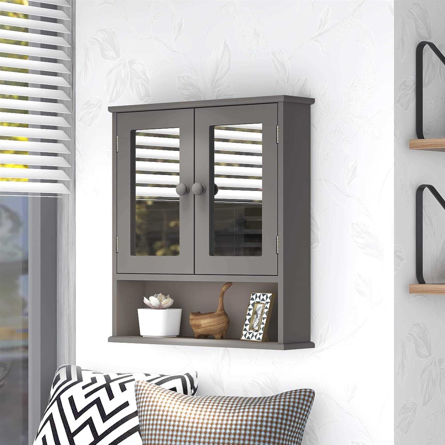 Taohfe Medicine Cabinet,Medicine Cabinets for Bathroom with Mirror 2 Doors 3 Open Shelf,Bathroom Cabinet Wall Mounted Wooden Bathroom Storage - Image 3