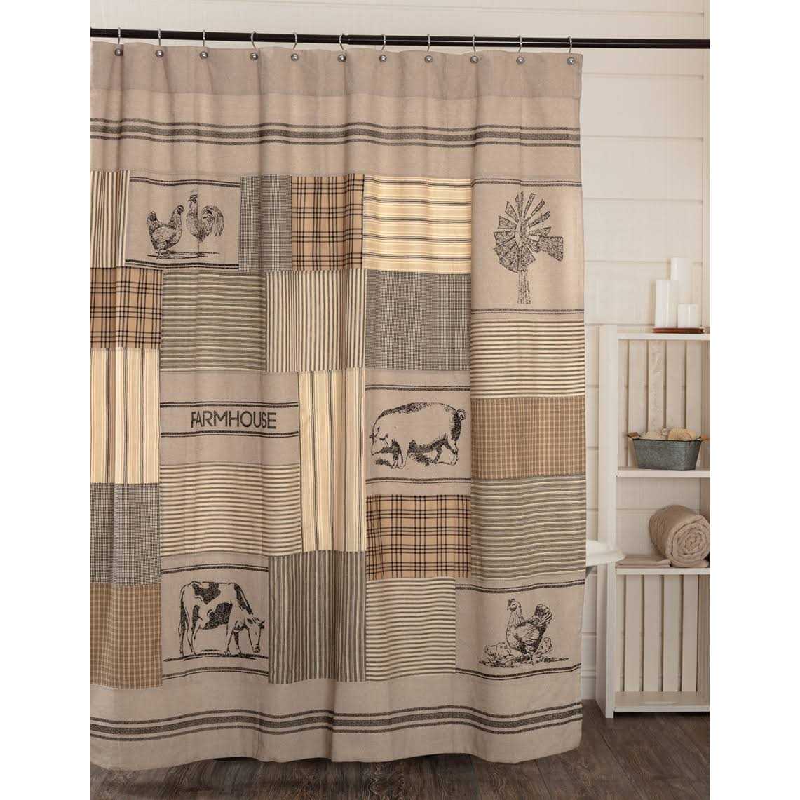 VHC Brands Sawyer Mill Stenciled Patchwork Shower Curtain - Image 3