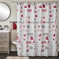 SKL Home Gnome Holiday Shower Curtain and Hook Set
