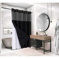 Wpm No Hooks Required Shower Curtain with Snap-in Liner Waffle Weave Design