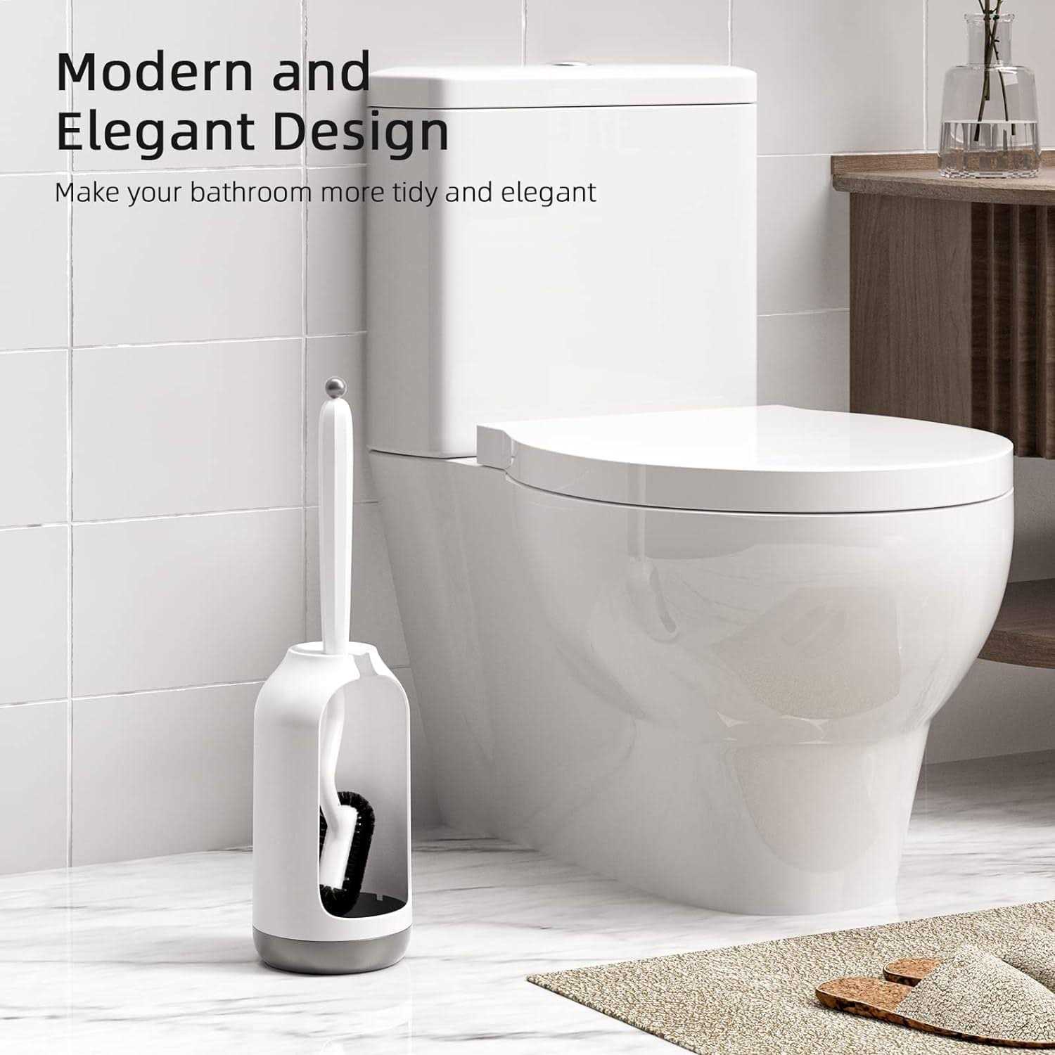 Toilet Bowl Brush Holder Set Bathroom Deep Cleaning Toilet Cleaner Scrubber Under Rim with Curved Bristle for Dead Corner Clean - Image 2