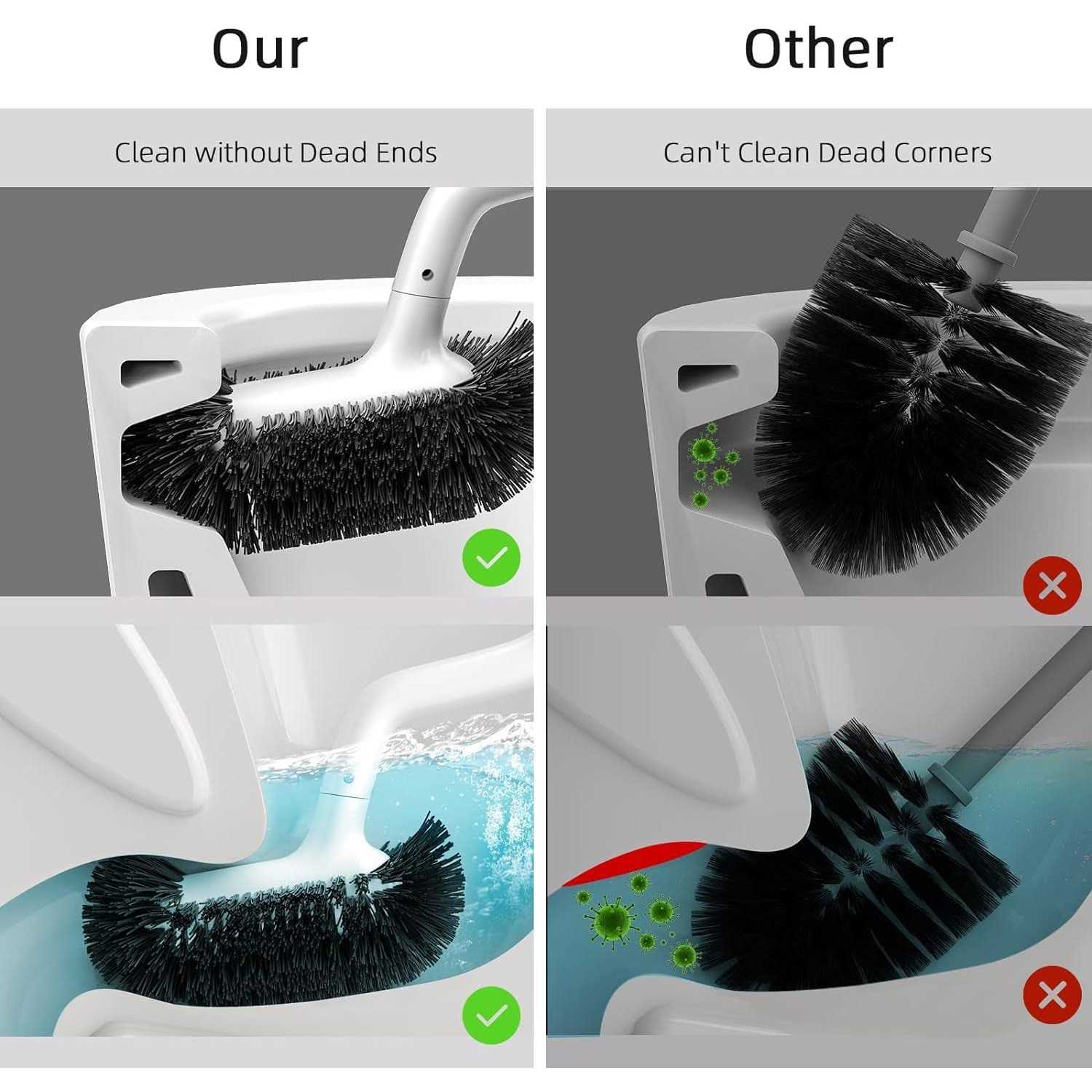 Toilet Bowl Brush Holder Set Bathroom Deep Cleaning Toilet Cleaner Scrubber Under Rim with Curved Bristle for Dead Corner Clean - Image 3