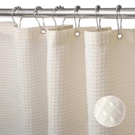Waffle Shower Curtain with Stainless Steel Hooks Heavy Duty Fabric Shower Curtains with Waffle Weave