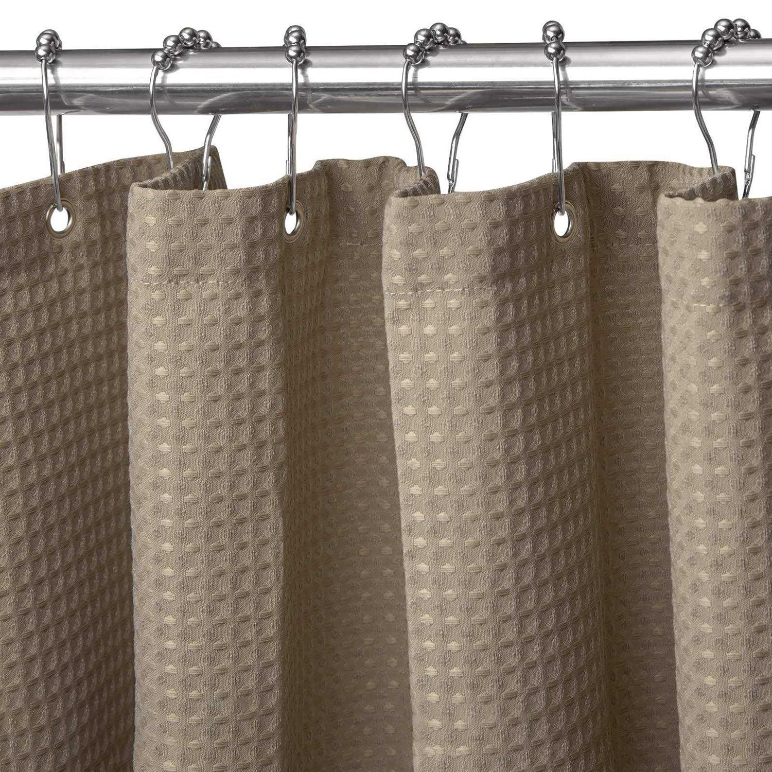 Waffle Shower Curtain with Stainless Steel Hooks Heavy Duty Fabric Shower Curtains with Waffle Weave