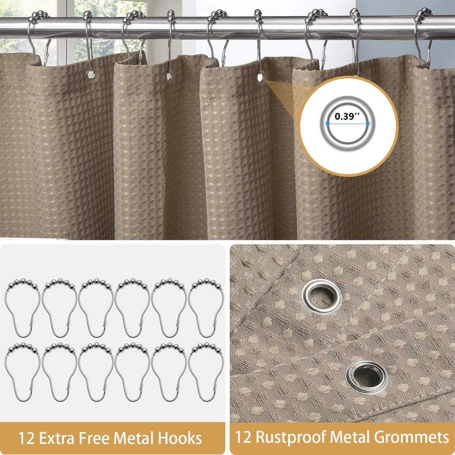Waffle Shower Curtain with Stainless Steel Hooks Heavy Duty Fabric Shower Curtains with Waffle Weave - Image 2