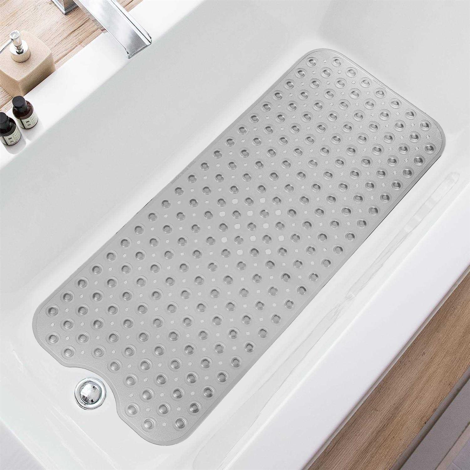 TEESHLY Bathtub Mats for Shower Tub Extra Long Non-Slip Bath Mat, Shower Mat with Drain Holes and Suction Cups