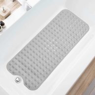 TEESHLY Bathtub Mats for Shower Tub Extra Long Non-Slip Bath Mat, Shower Mat with Drain Holes and Suction Cups