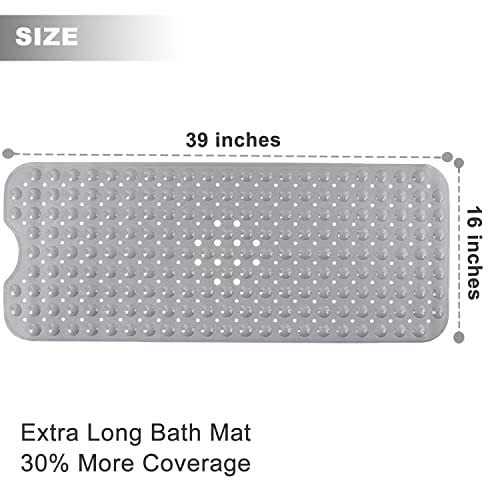 TEESHLY Bathtub Mats for Shower Tub Extra Long Non-Slip Bath Mat, Shower Mat with Drain Holes and Suction Cups - Image 3