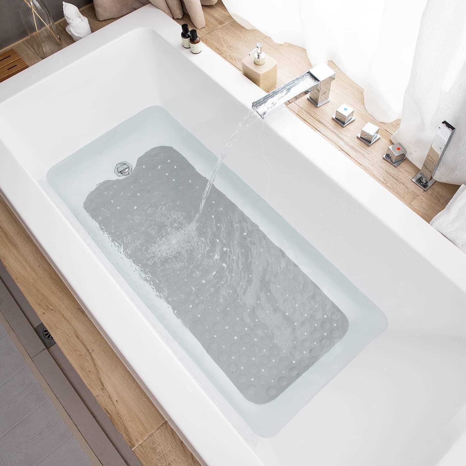 TEESHLY Bathtub Mats for Shower Tub Extra Long Non-Slip Bath Mat, Shower Mat with Drain Holes and Suction Cups - Image 5