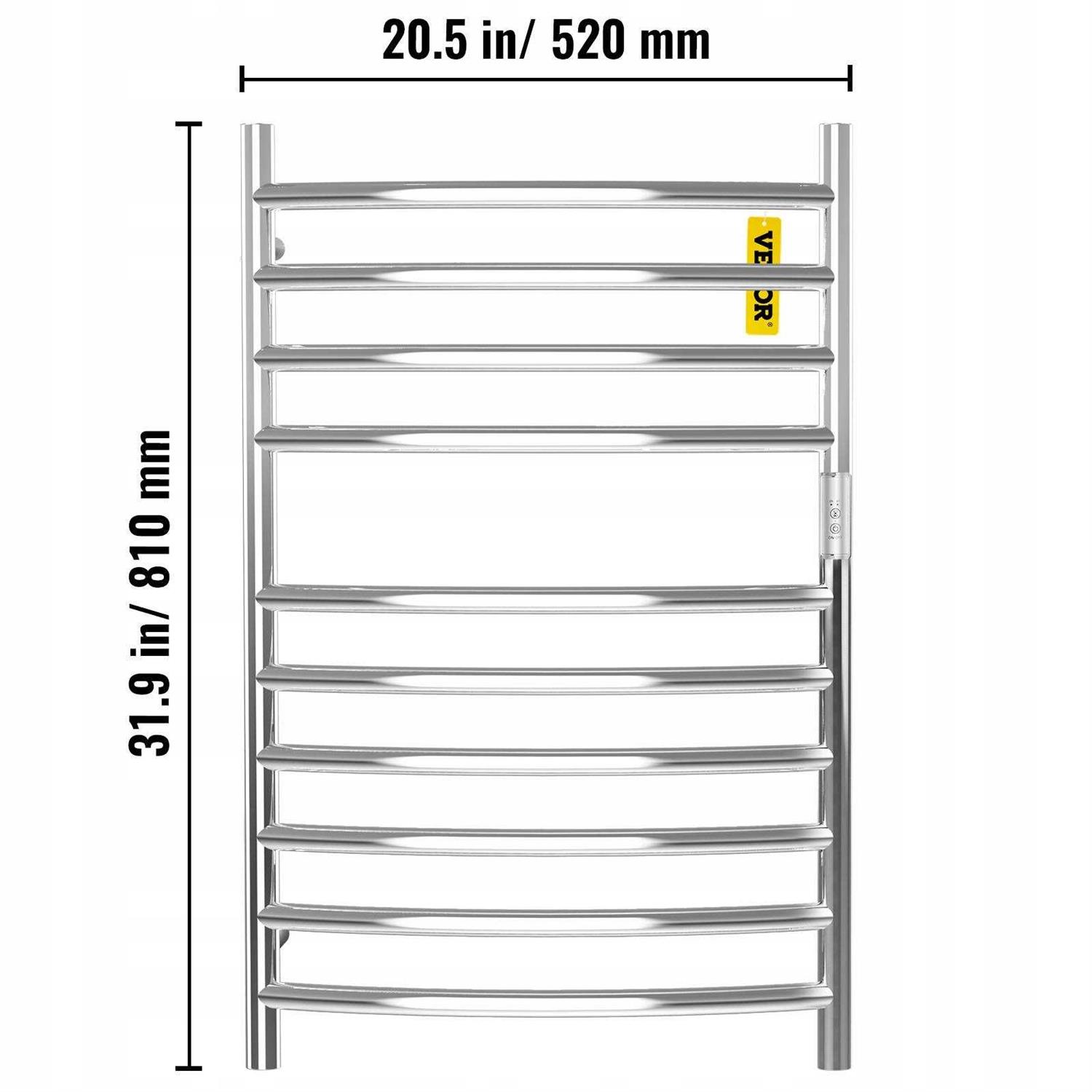 Vevor Heated Towel Rack 10 Bars Curved Design Stainless Steel Electric Towel Warmer with Built-in Timer - Image 5