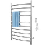 Vevor Heated Towel Rack 10 Bars Curved Design Stainless Steel Electric Towel Warmer with Built-in Timer