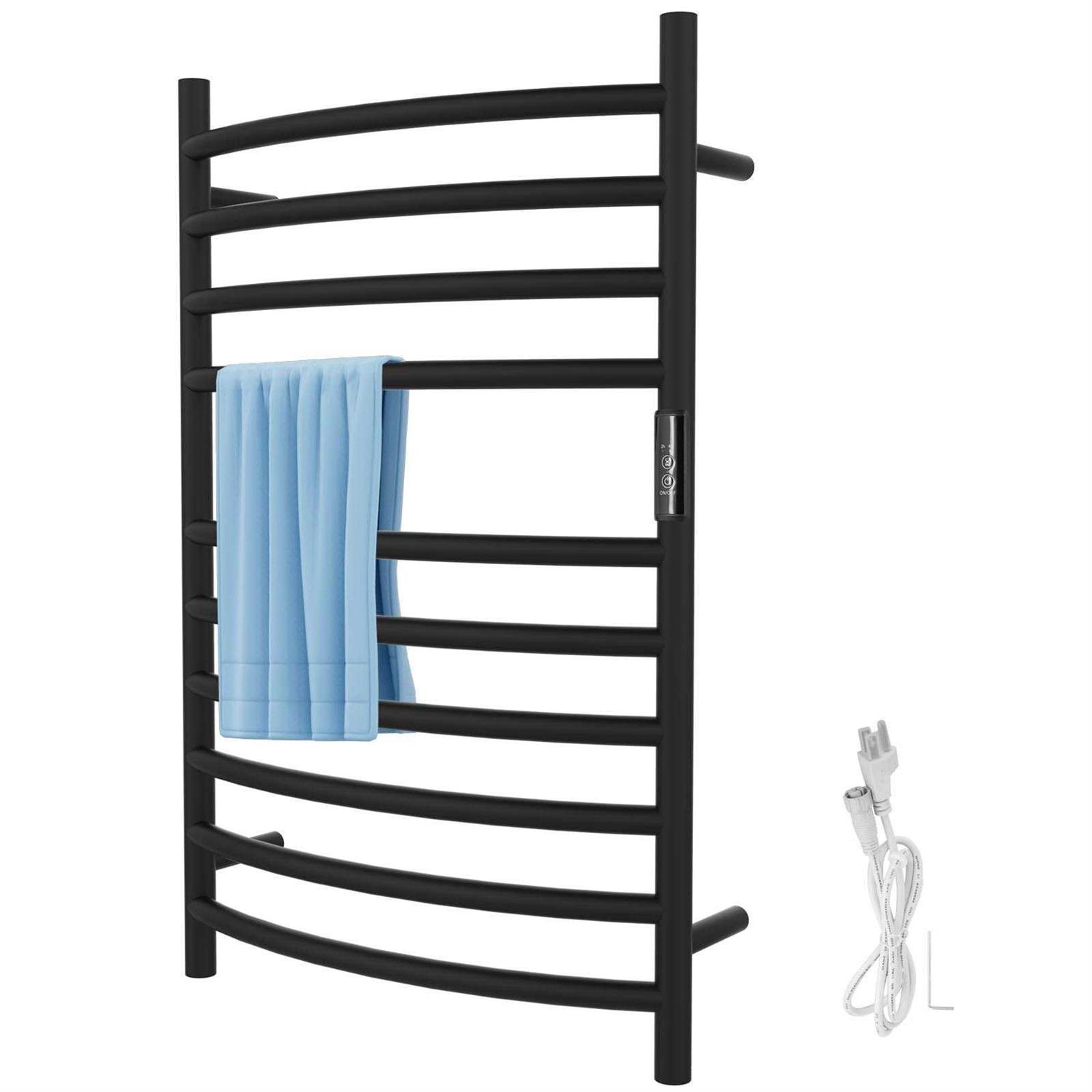 Vevor Heated Towel Rack 10 Bars Curved Design Stainless Steel Electric Towel Warmer with Built-in Timer