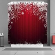 VANCAR Waterproof Bathroom Decor Custom Xmas Merry Christmas Shower Curtain Sets with Hooks 66X72 White Snowflake Red Background Pattern Print
