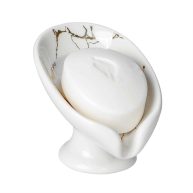 Soap Dish Soap Holder Self Draining Leaf Shape Soap Dishes Marble White Ceramic Draining Soap Dish for Bathroom Shower