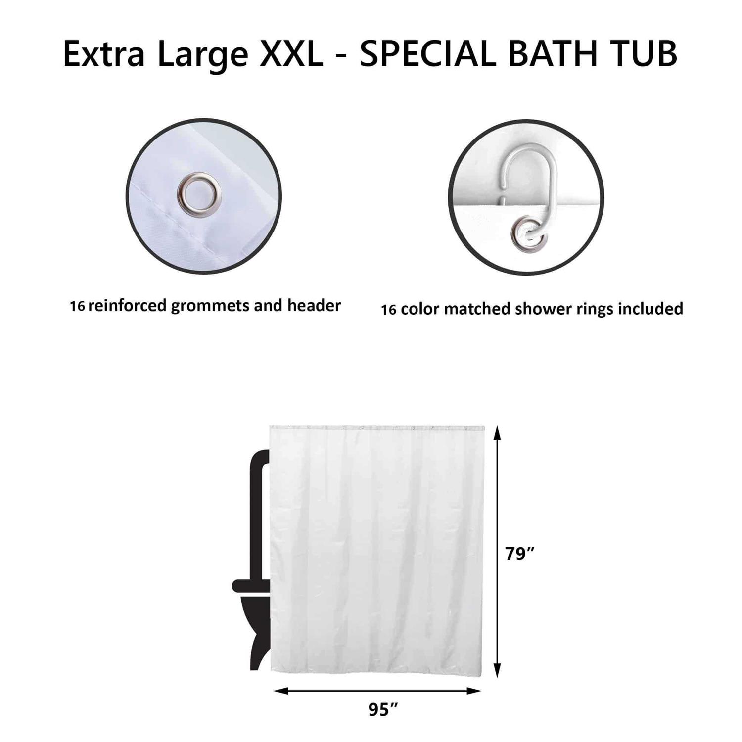 White Extra Wide Shower Curtain Polyester 16 Rings 95W x 79H - Image 3