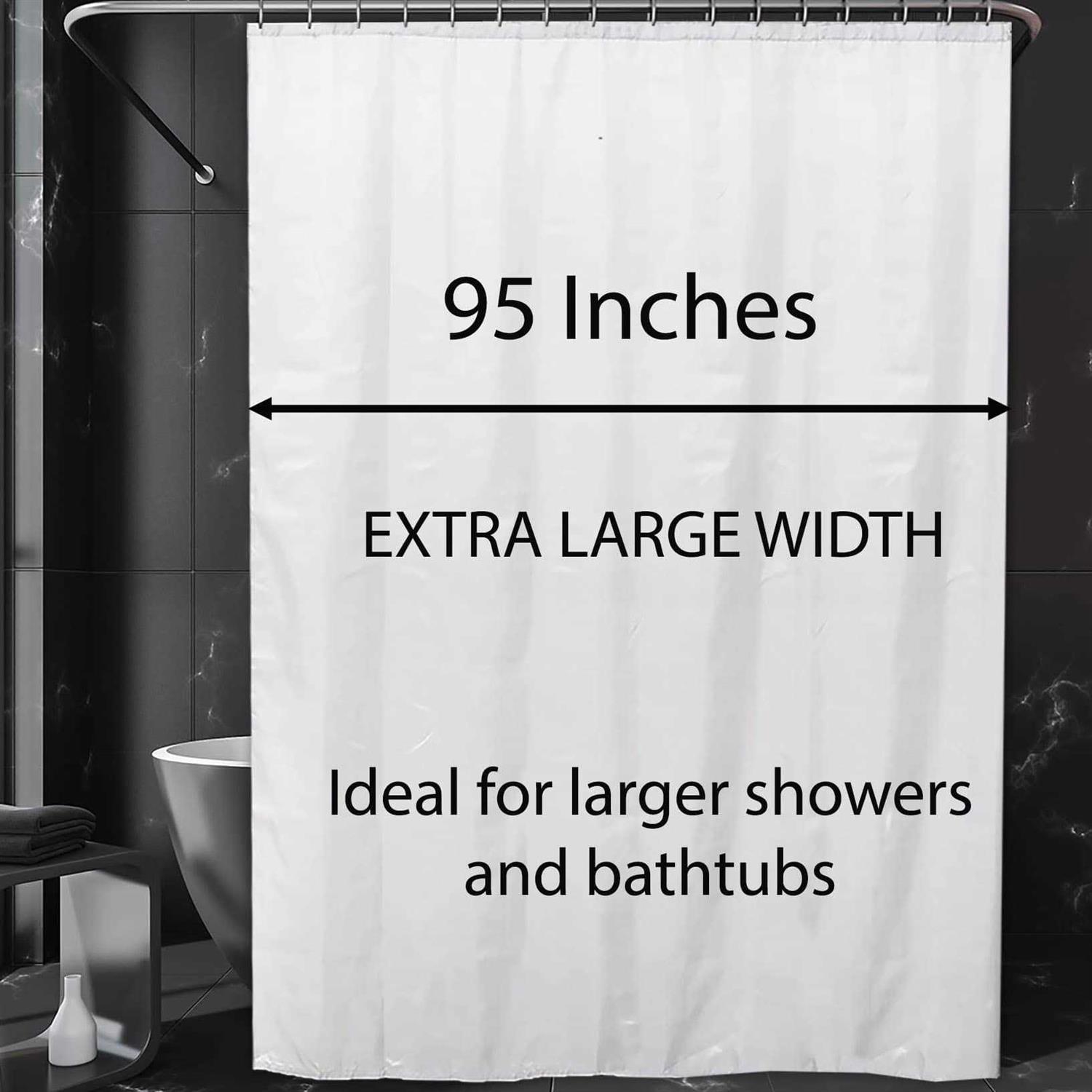 White Extra Wide Shower Curtain Polyester 16 Rings 95W x 79H - Image 5