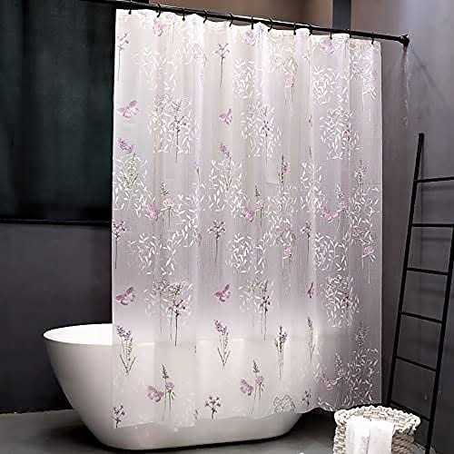 TOOFN Shower Curtain Liner Wild Flowers and Butterflies Design PEVA Odorless Water Proof