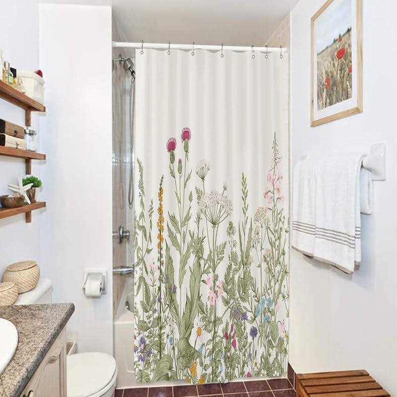 Riyidecor Wildflower Botanical Shower Curtain Bathroom Decor Floral Flower Plant Herbs - Image 3