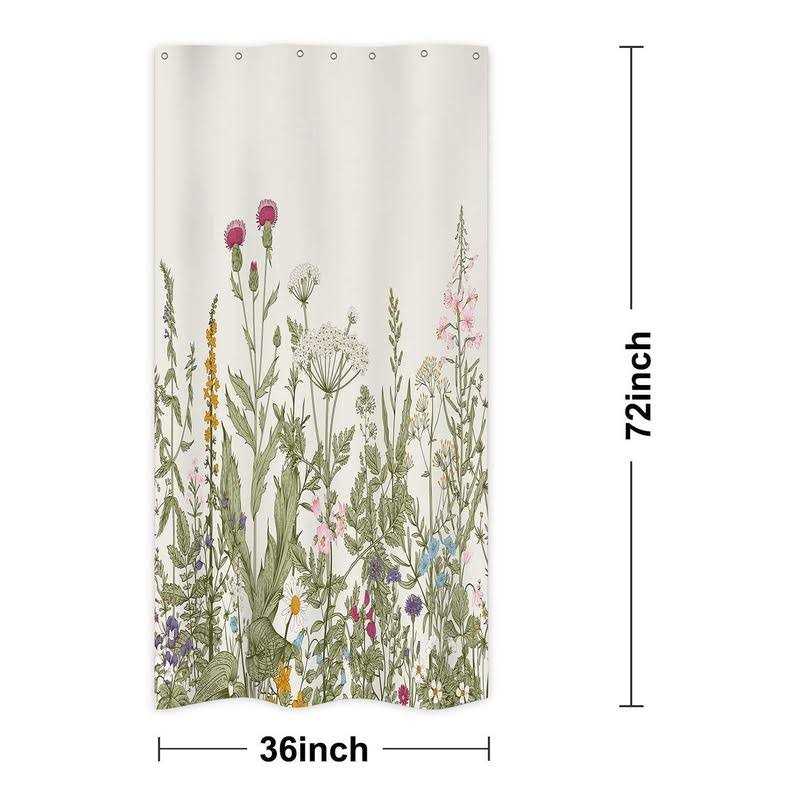 Riyidecor Wildflower Botanical Shower Curtain Bathroom Decor Floral Flower Plant Herbs - Image 4