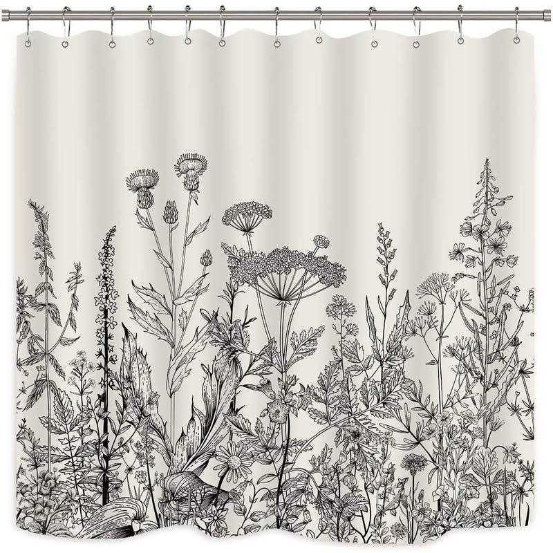Riyidecor Wildflower Botanical Shower Curtain Bathroom Decor Floral Flower Plant Herbs - Image 3