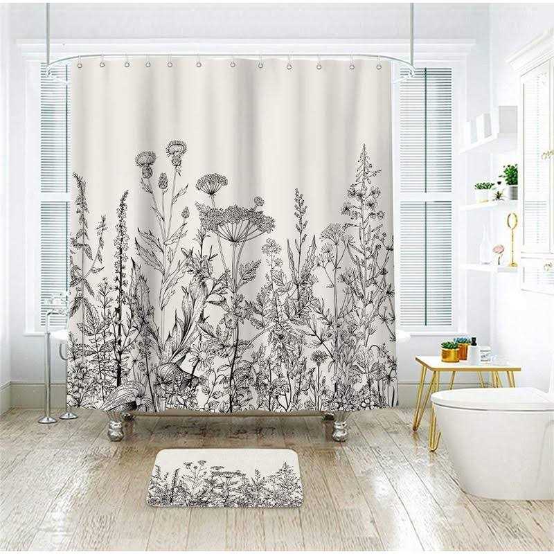 Riyidecor Wildflower Botanical Shower Curtain Bathroom Decor Floral Flower Plant Herbs - Image 5