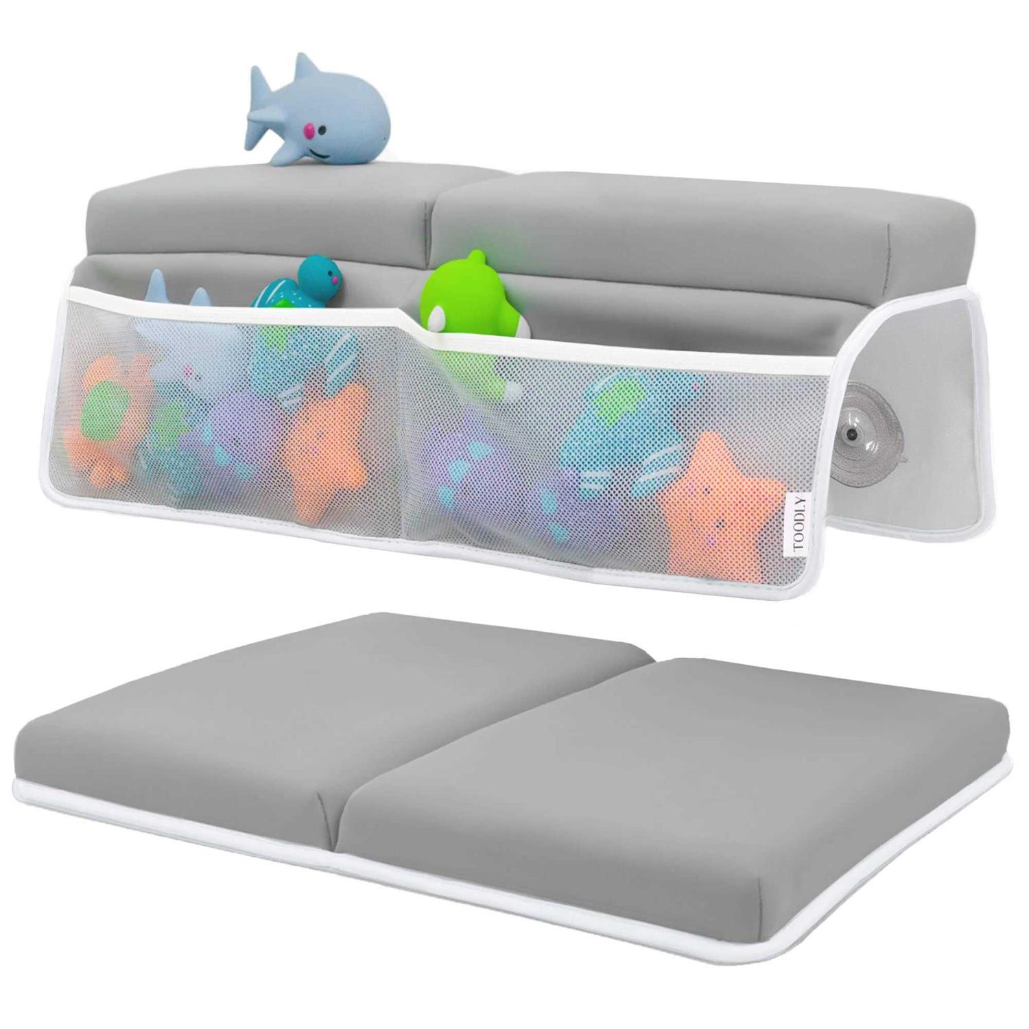 Toodly Comfortable Baby Bath Kneeler and Elbow Rest Pad Set Thickest Bathtub Kneeler Pad with Memory Foam and Bath Toys Organizer