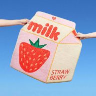 Snack Break Cute Pink Strawberry Milk Rug For Bathroom, Bedroom, And Living