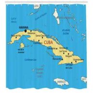 Wanderlust Decor Shower Curtain Republic Of Cuba Modern Geographical Island Atlantic Ocean Illustration