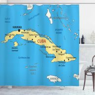 Wanderlust Decor Shower Curtain Republic Of Cuba Modern Geographical Island Atlantic Ocean Illustration