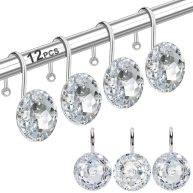 Yapicoco 12PCS Shower Curtain Hooks Rings for Bathroom Stainless Steel Rust Resistant Decorative Rhinestones Hangers for Shower Curtains
