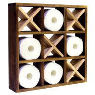 Tic Tac Toe Toilet Paper Holder Rustic Wall Mounted Floating Hanging or Freestanding Storage Wooden Shelf