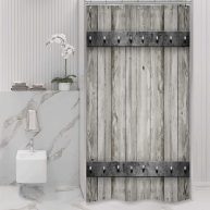 Riyidecor Rustic Small Stall Barn Door Shower Curtain 36Wx72H Farmhouse Wood Plank Wooden Country Texture Bathroom Decor Fabric Polyester Waterproof