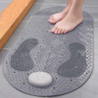 Shower Foot Scrubber Mat With Natural Pumice Stone Oval Anti Slip Bathtub Mat Massager With Suction Cups Drain Holes