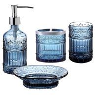 Whole Housewares Premium Bathroom Accessory Set 4-Piece Decorative Glass Bathroom Accessories Set