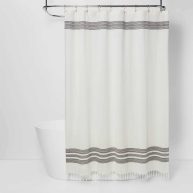 Threshold Stripe Fringe Shower Curtain White/Gray