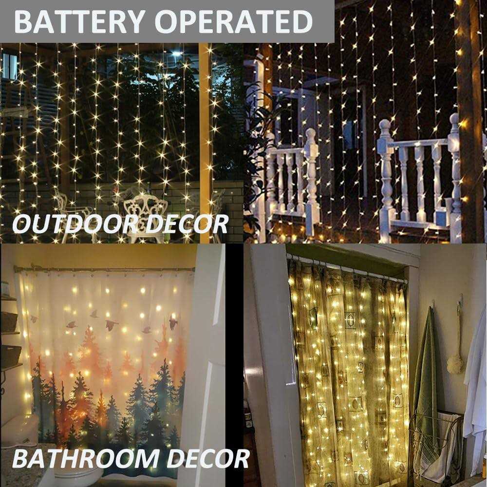 solhice Fairy Lights for Shower Curtain 72 x 72 inches Battery Operated waterproof christmas Curtain string Lights with 10 h - Image 3