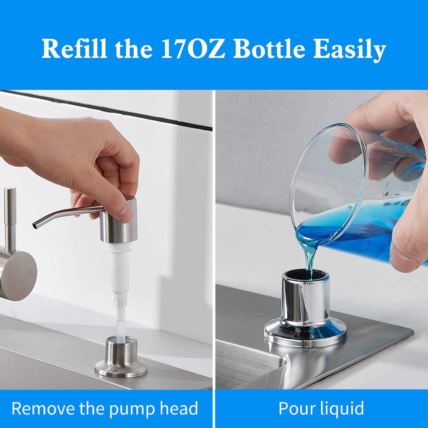 Soap Dispenser for Kitchen Sink Stainless Steel Built in Soap Dispenser Countertop Pump Head with 17OZ Large Liquid Bottle fit Kitchen Bathroom - Image 2