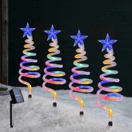 SUNNYPARK Set of 4 Spiral Christmas Tree Pathway Lights Solar Powered Pre-lit 40 LEDs Pathway Markers Stake Outdoor Christmas Decoration for Path