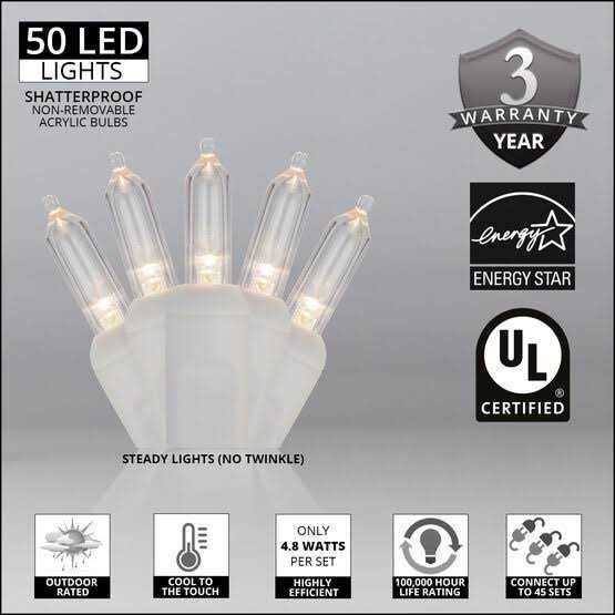 Wintergreen Lighting LED Christmas Tree Lights T5 Mini Lights - Image 2