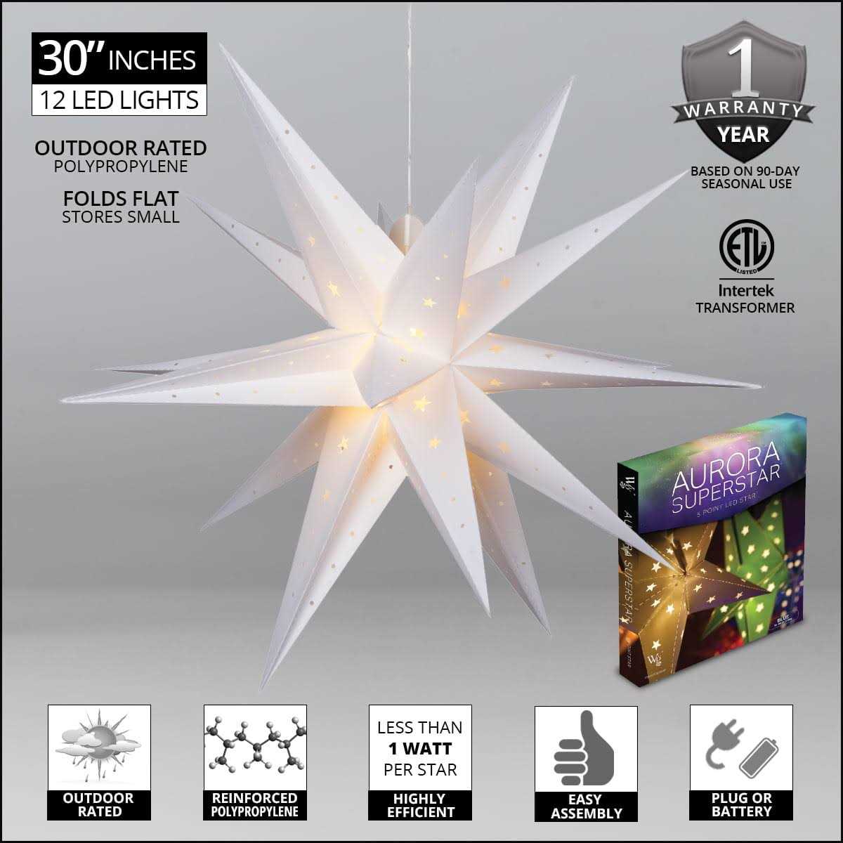 Wintergreen Lighting LED Aurora Superstar TM Fold-Flat Point Star Light - Image 5