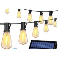 Stright 35FT Solar String Lights Outdoor Weatherproof with Remote Solar Powered LED Edison Bulb Outdoor String Lights for Outside Patio Backyard