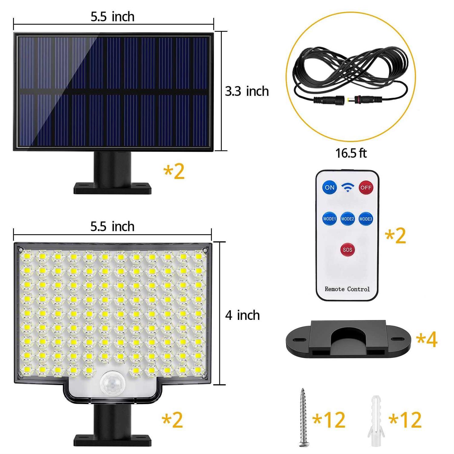 Solar Lights Outdoor 106 LED 3000LM Solar Powered Motion Sensor Flood Lights with Remote - Image 5