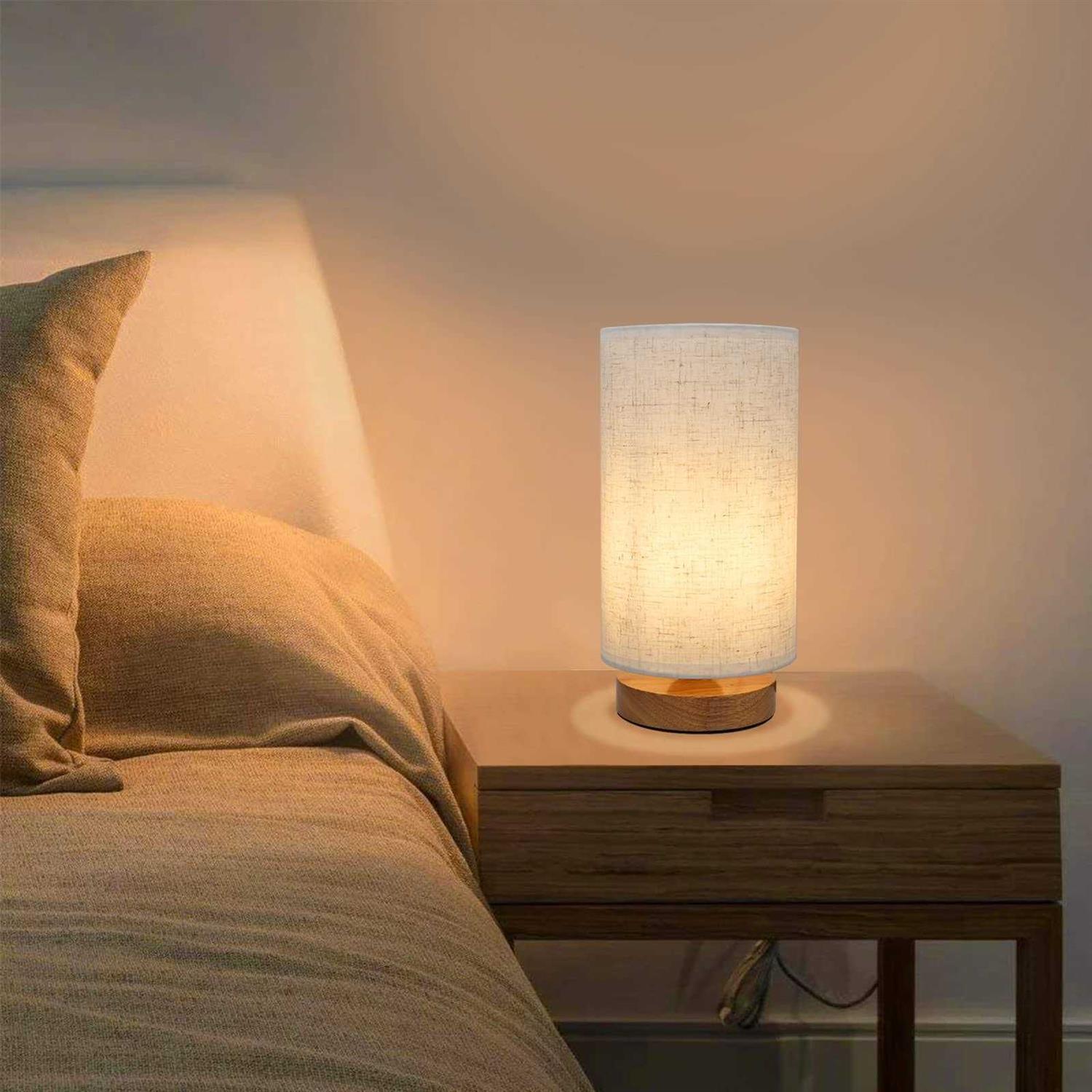 Small Bedside Night Table Lamp for Bedroom Minimalist Nightstand Lamp with Round Fabric Linen Shade - Image 3