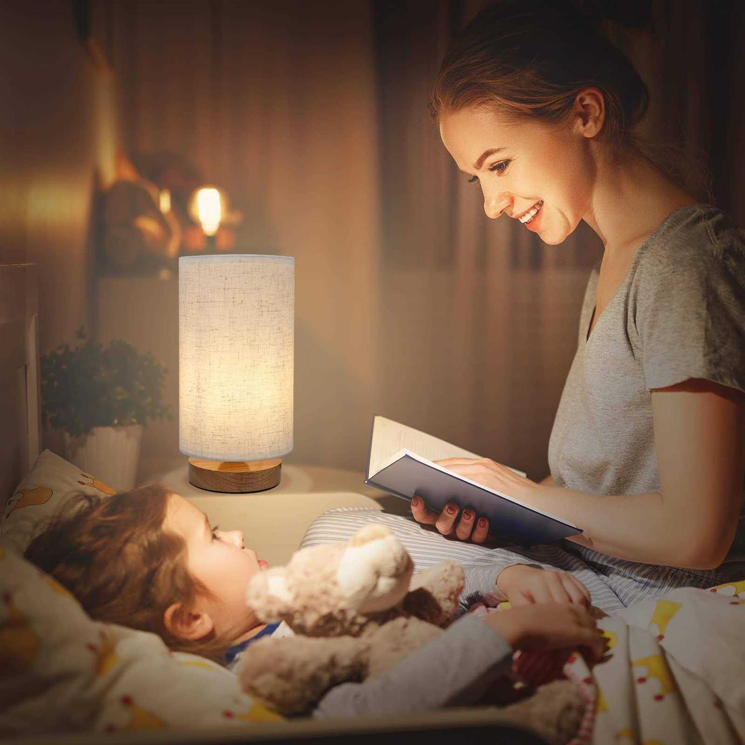 Small Bedside Night Table Lamp for Bedroom Minimalist Nightstand Lamp with Round Fabric Linen Shade - Image 4