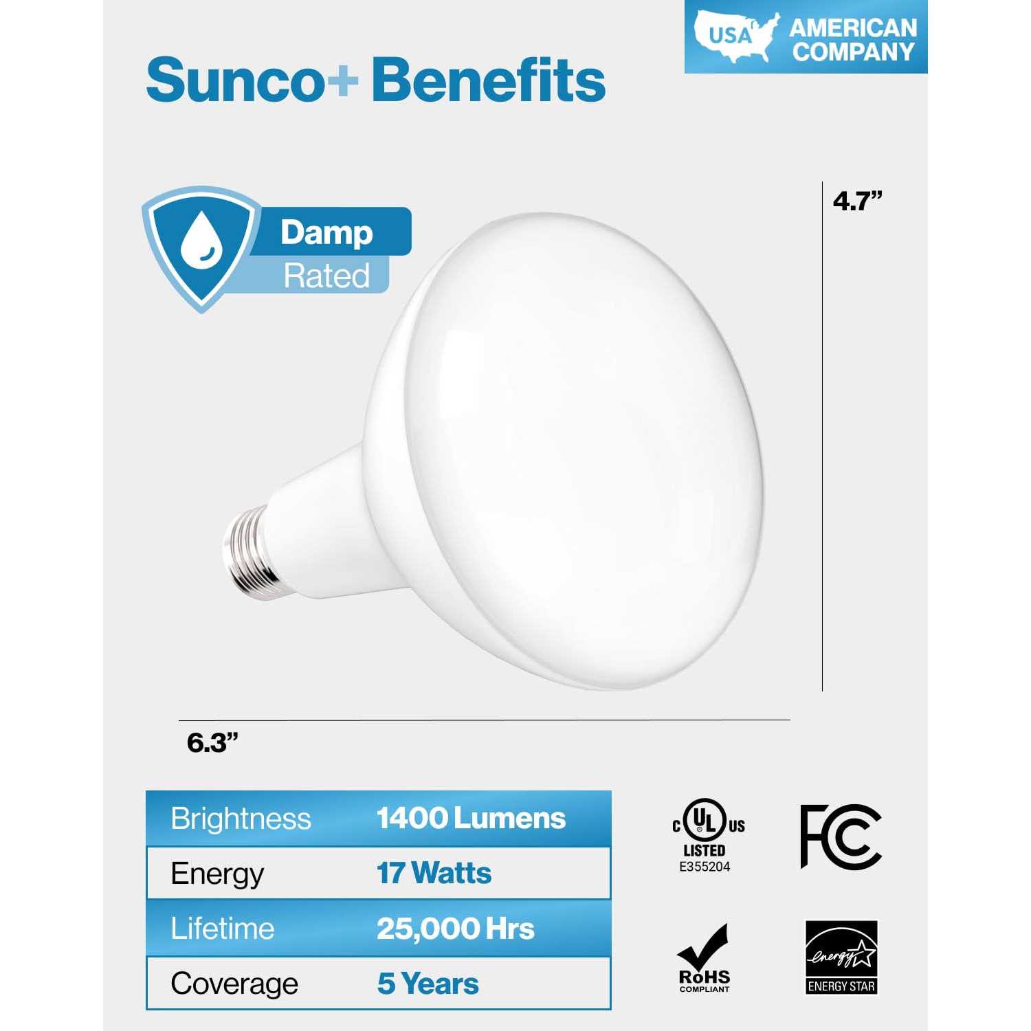 Sunco Lighting 8 Pack BR40 Dimmable Flood LED Light Bulb 17W - Image 2