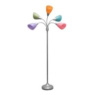 Simple Designs 5 Light Adjustable Gooseneck Silver Floor Lamp