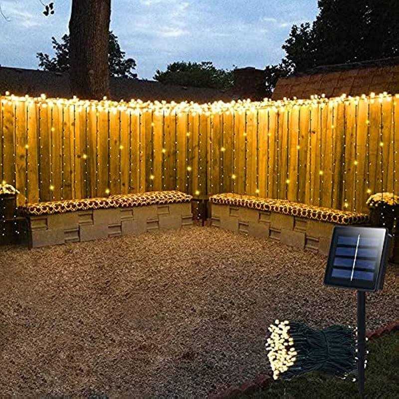 Solar Curtain Lights Outdoor,13ft x 3.3ft,8 Mode,200 Led,Solar String Lights for Pool Glass Fence Handrail Railing Eaves Wall Pavilion Wedding