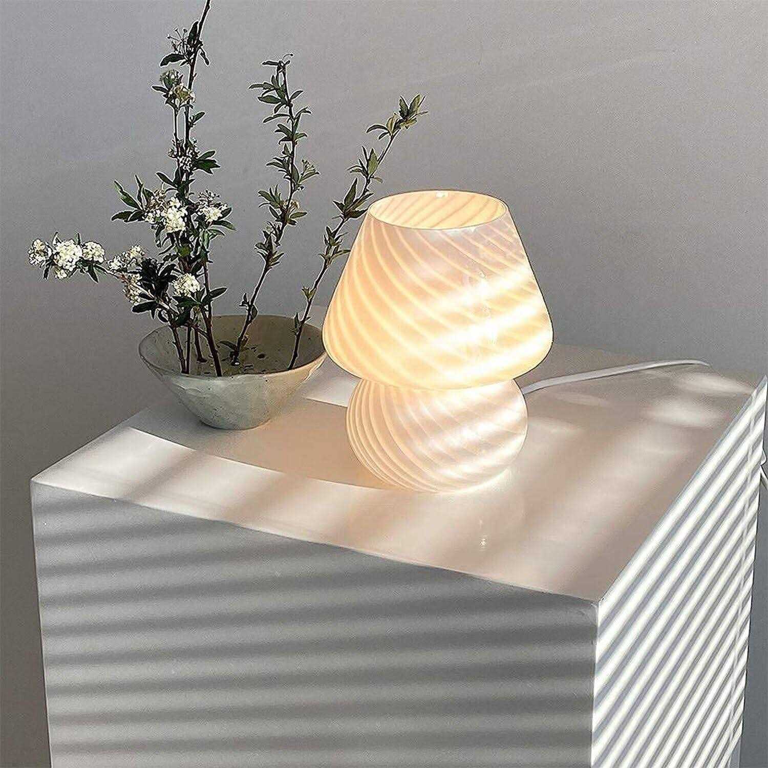 Translucent Table Mushroom Lamp Italian Style Modern Striped Glass Bedside Lamps Desk Light